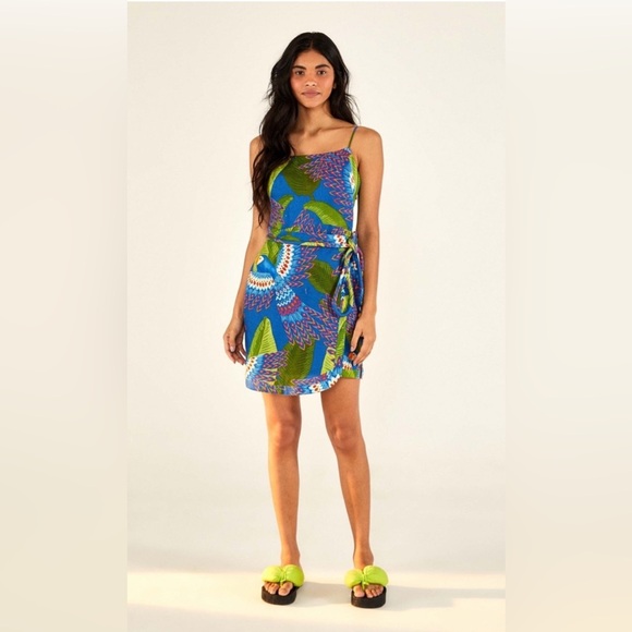Farm Rio Blue Macaw Mini Wrap Dress - Picture 2 of 5